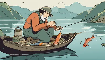 Illustration representing the proverb 釣った魚に餌はやらぬ