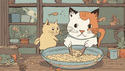 Illustration representing the proverb 猫に鰹節